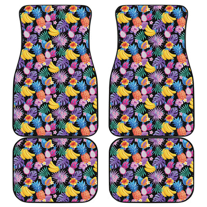 Tropical Palm And Hawaiian Fruits Print Front and Back Car Floor Mats