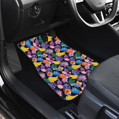 Tropical Palm And Hawaiian Fruits Print Front and Back Car Floor Mats