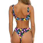 Tropical Palm And Hawaiian Fruits Print Front Bow Tie Bikini