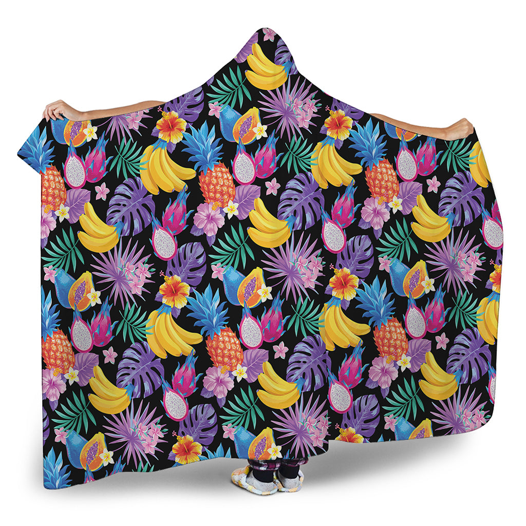 Tropical Palm And Hawaiian Fruits Print Hooded Blanket