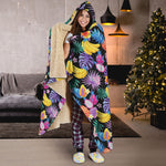 Tropical Palm And Hawaiian Fruits Print Hooded Blanket