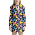 Tropical Palm And Hawaiian Fruits Print Pullover Hoodie Dress