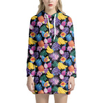 Tropical Palm And Hawaiian Fruits Print Hoodie Dress