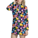 Tropical Palm And Hawaiian Fruits Print Hoodie Dress