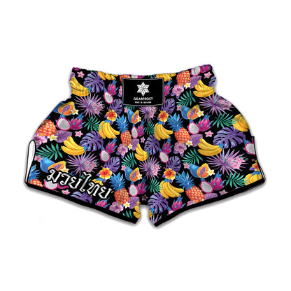 Tropical Palm And Hawaiian Fruits Print Muay Thai Boxing Shorts