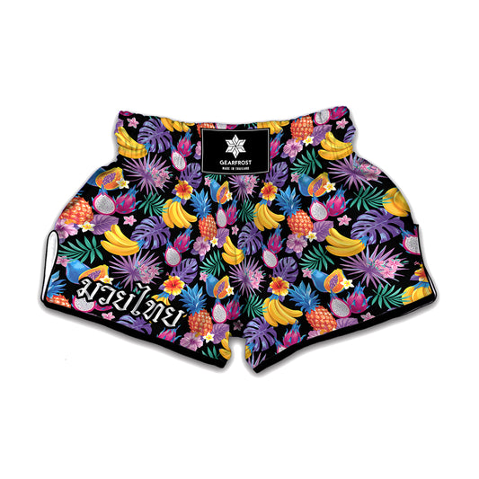 Tropical Palm And Hawaiian Fruits Print Muay Thai Boxing Shorts