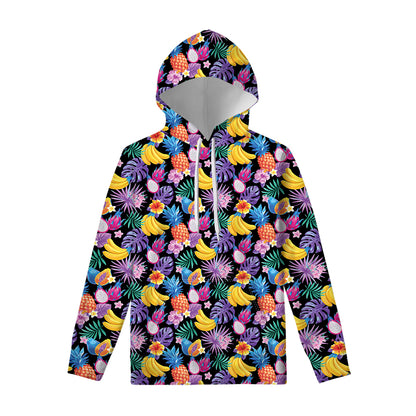Tropical Palm And Hawaiian Fruits Print Pullover Hoodie