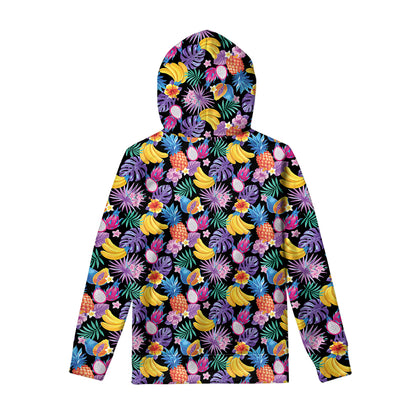 Tropical Palm And Hawaiian Fruits Print Pullover Hoodie