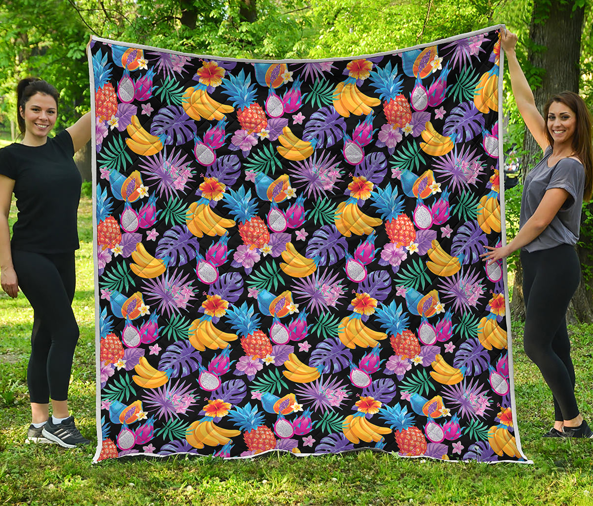 Tropical Palm And Hawaiian Fruits Print Quilt