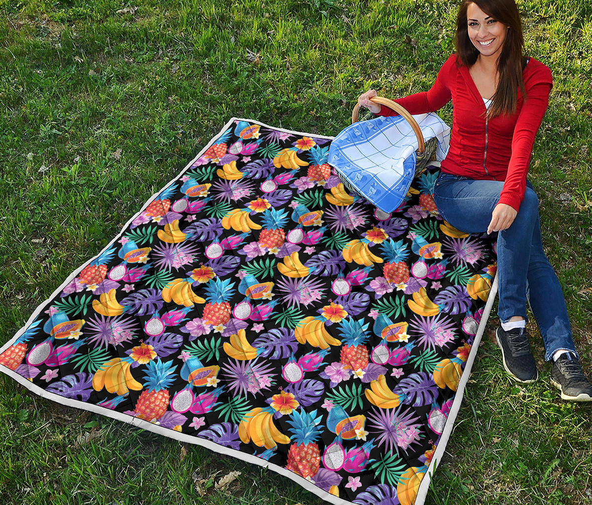 Tropical Palm And Hawaiian Fruits Print Quilt
