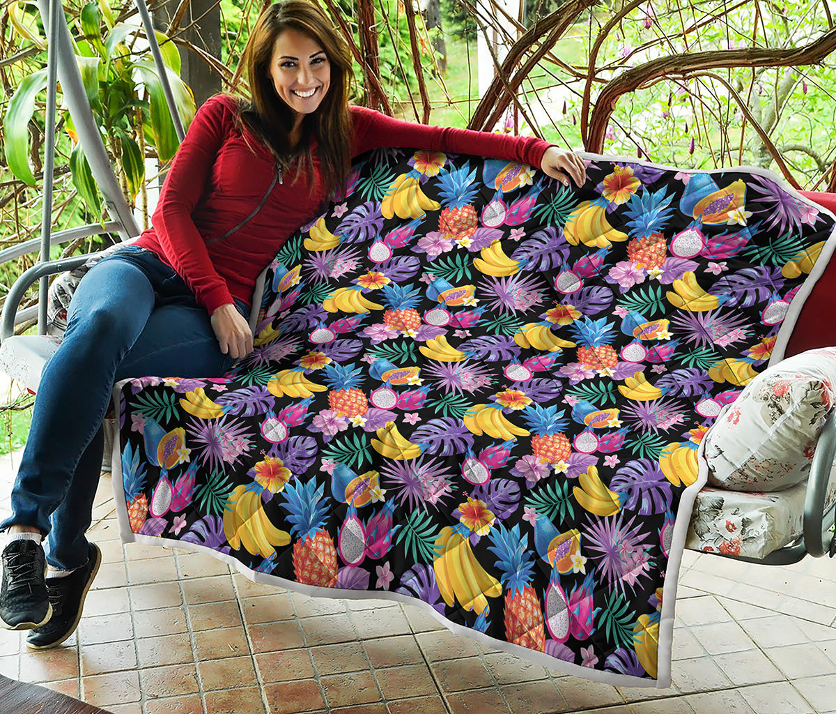 Tropical Palm And Hawaiian Fruits Print Quilt