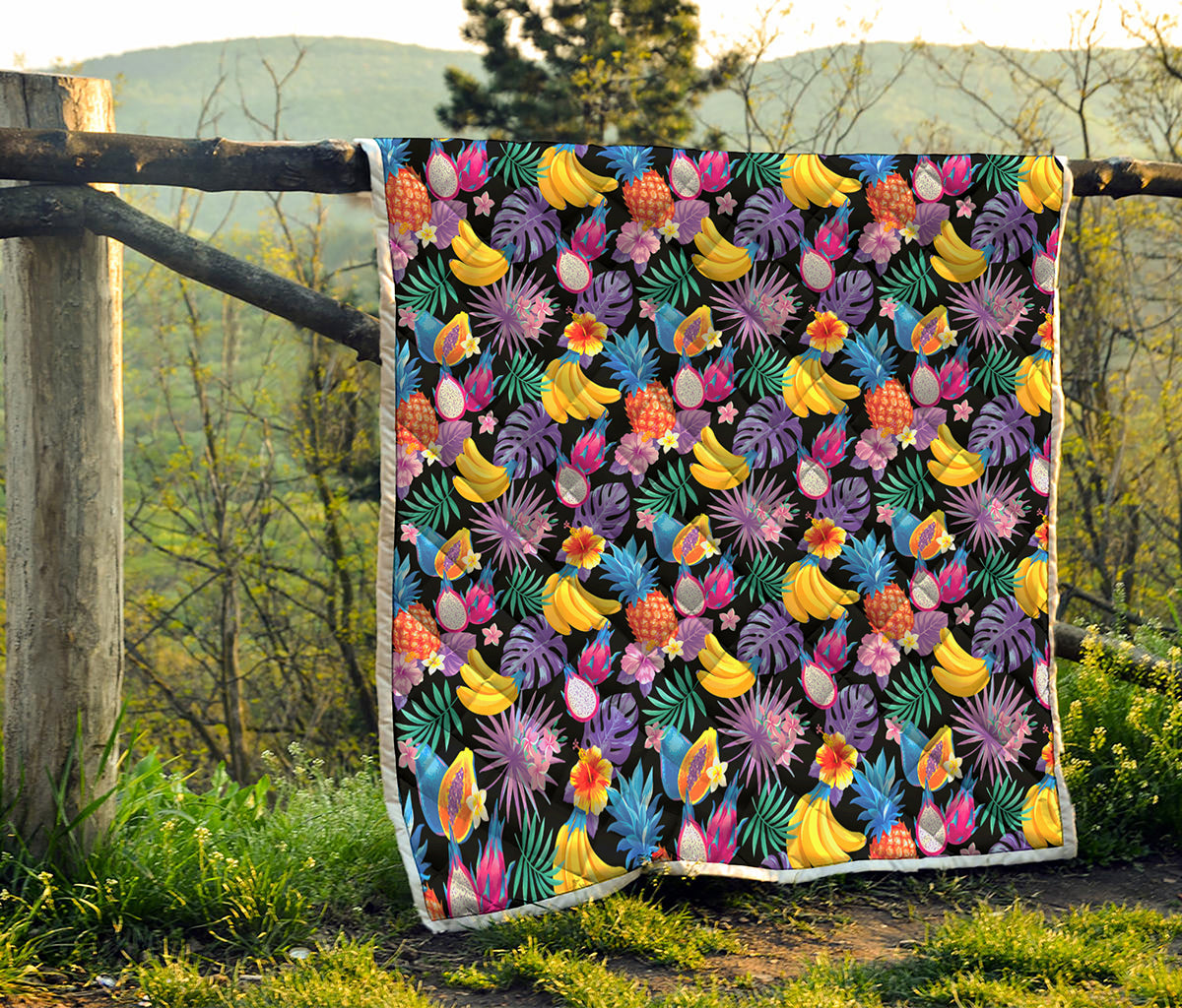 Tropical Palm And Hawaiian Fruits Print Quilt