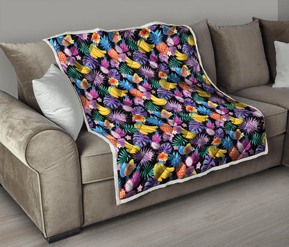 Tropical Palm And Hawaiian Fruits Print Quilt