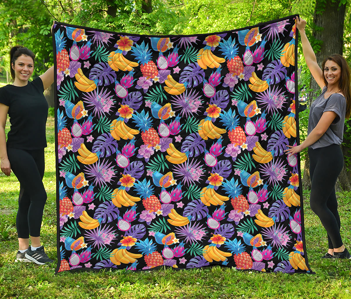 Tropical Palm And Hawaiian Fruits Print Quilt