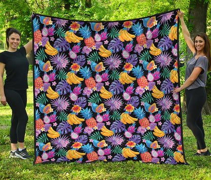 Tropical Palm And Hawaiian Fruits Print Quilt