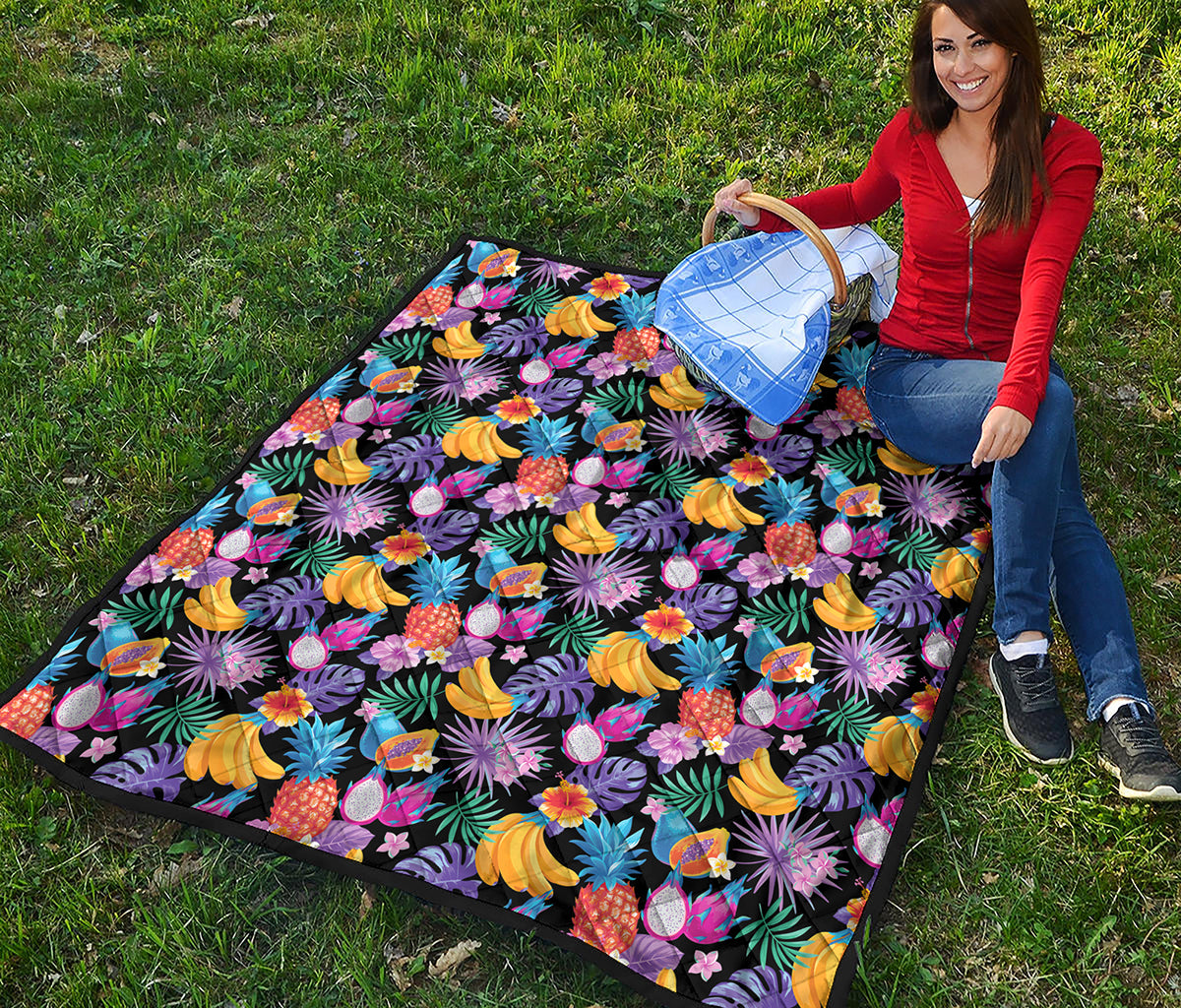Tropical Palm And Hawaiian Fruits Print Quilt