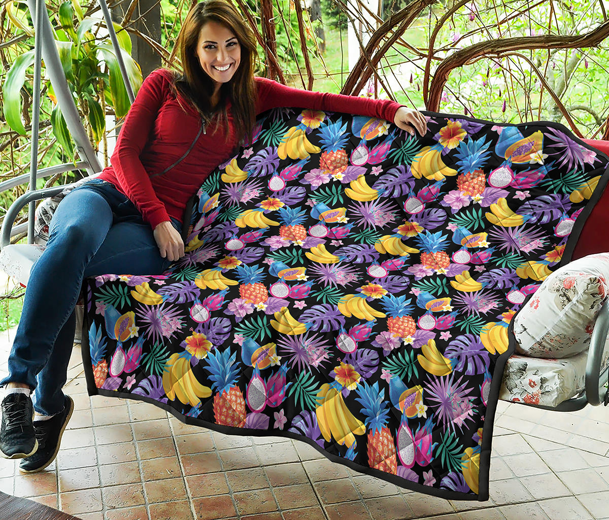 Tropical Palm And Hawaiian Fruits Print Quilt
