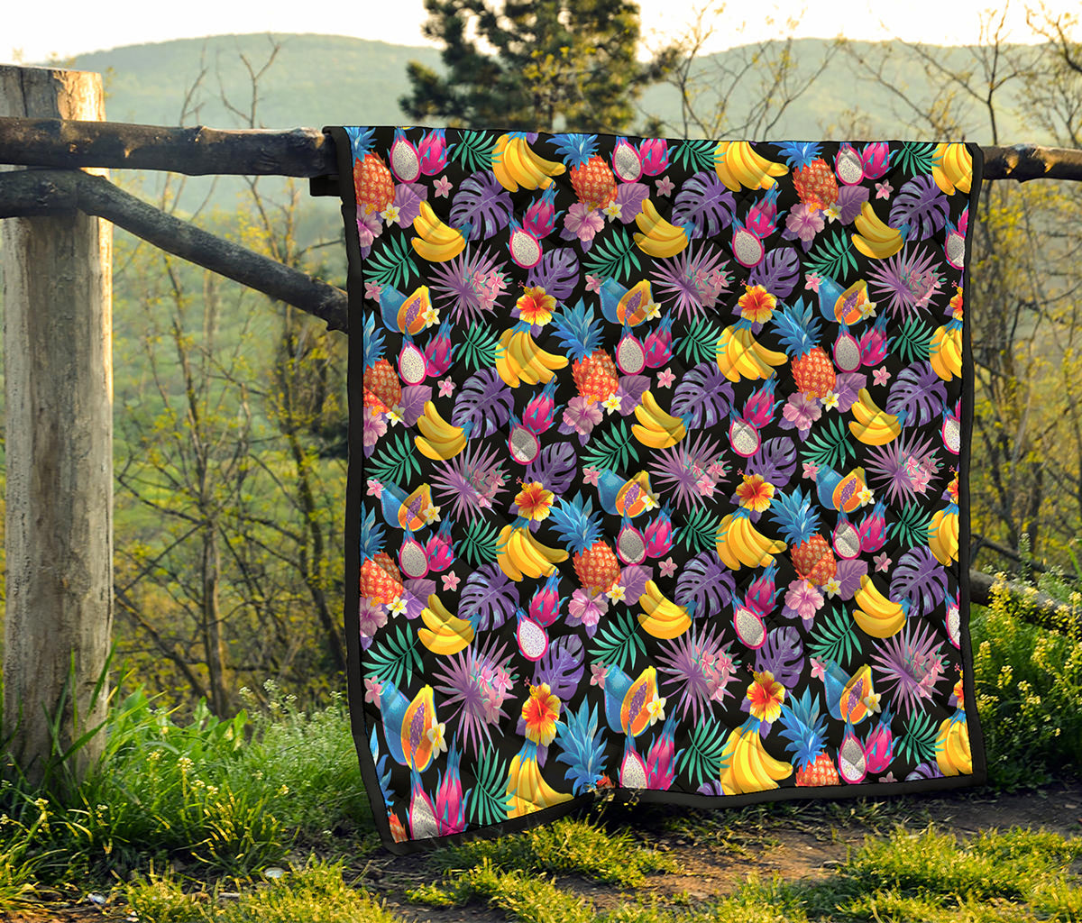 Tropical Palm And Hawaiian Fruits Print Quilt