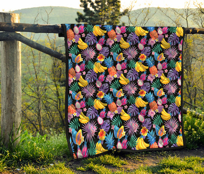 Tropical Palm And Hawaiian Fruits Print Quilt