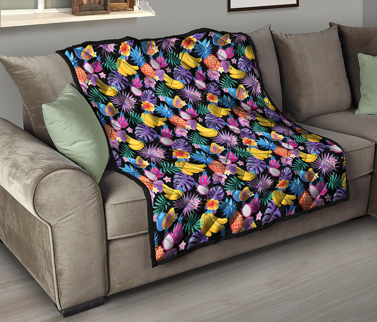 Tropical Palm And Hawaiian Fruits Print Quilt