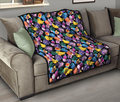 Tropical Palm And Hawaiian Fruits Print Quilt