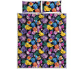 Tropical Palm And Hawaiian Fruits Print Quilt Bed Set