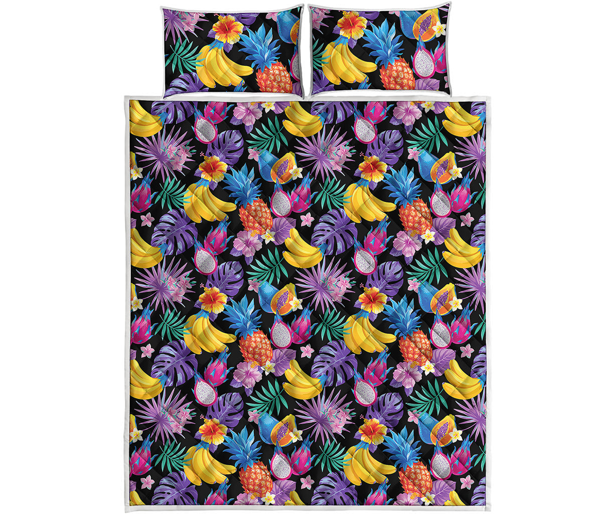 Tropical Palm And Hawaiian Fruits Print Quilt Bed Set