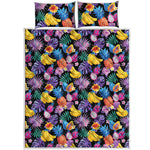 Tropical Palm And Hawaiian Fruits Print Quilt Bed Set
