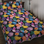 Tropical Palm And Hawaiian Fruits Print Quilt Bed Set