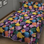 Tropical Palm And Hawaiian Fruits Print Quilt Bed Set