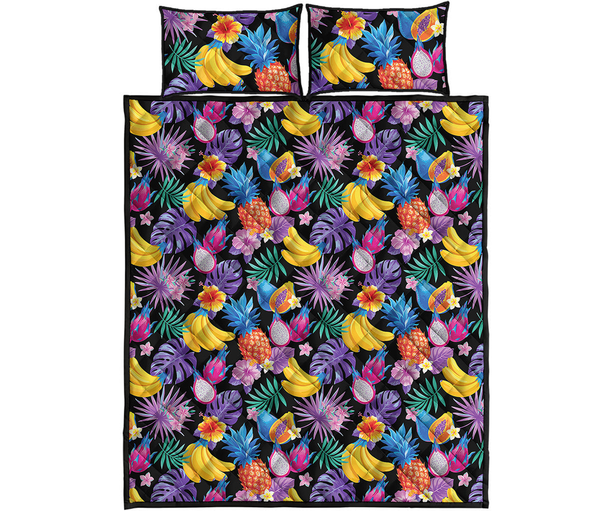 Tropical Palm And Hawaiian Fruits Print Quilt Bed Set