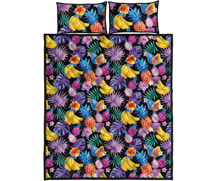 Tropical Palm And Hawaiian Fruits Print Quilt Bed Set