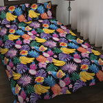 Tropical Palm And Hawaiian Fruits Print Quilt Bed Set