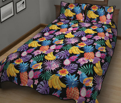 Tropical Palm And Hawaiian Fruits Print Quilt Bed Set