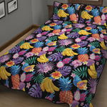 Tropical Palm And Hawaiian Fruits Print Quilt Bed Set