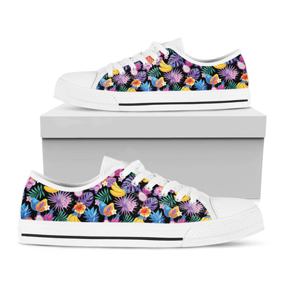 Tropical Palm And Hawaiian Fruits Print White Low Top Shoes