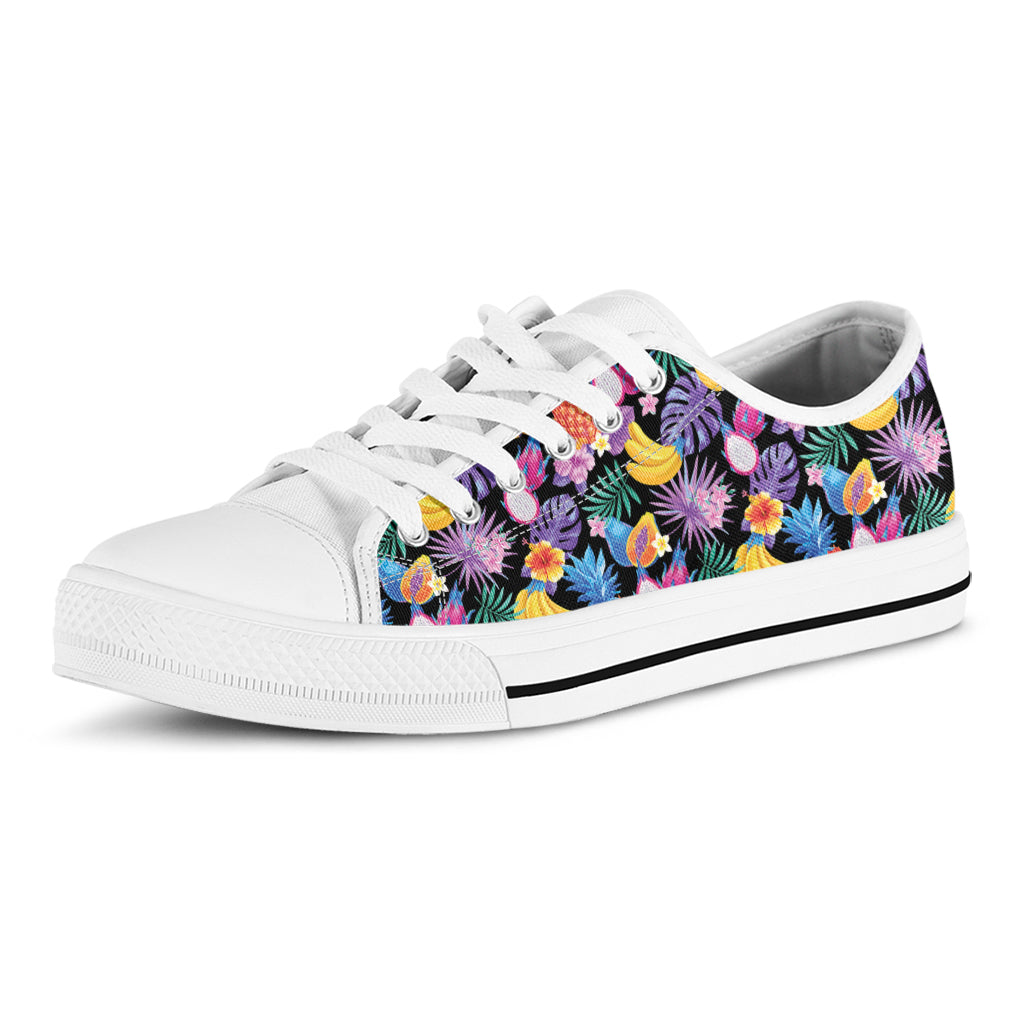 Tropical Palm And Hawaiian Fruits Print White Low Top Shoes