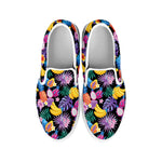 Tropical Palm And Hawaiian Fruits Print White Slip On Shoes