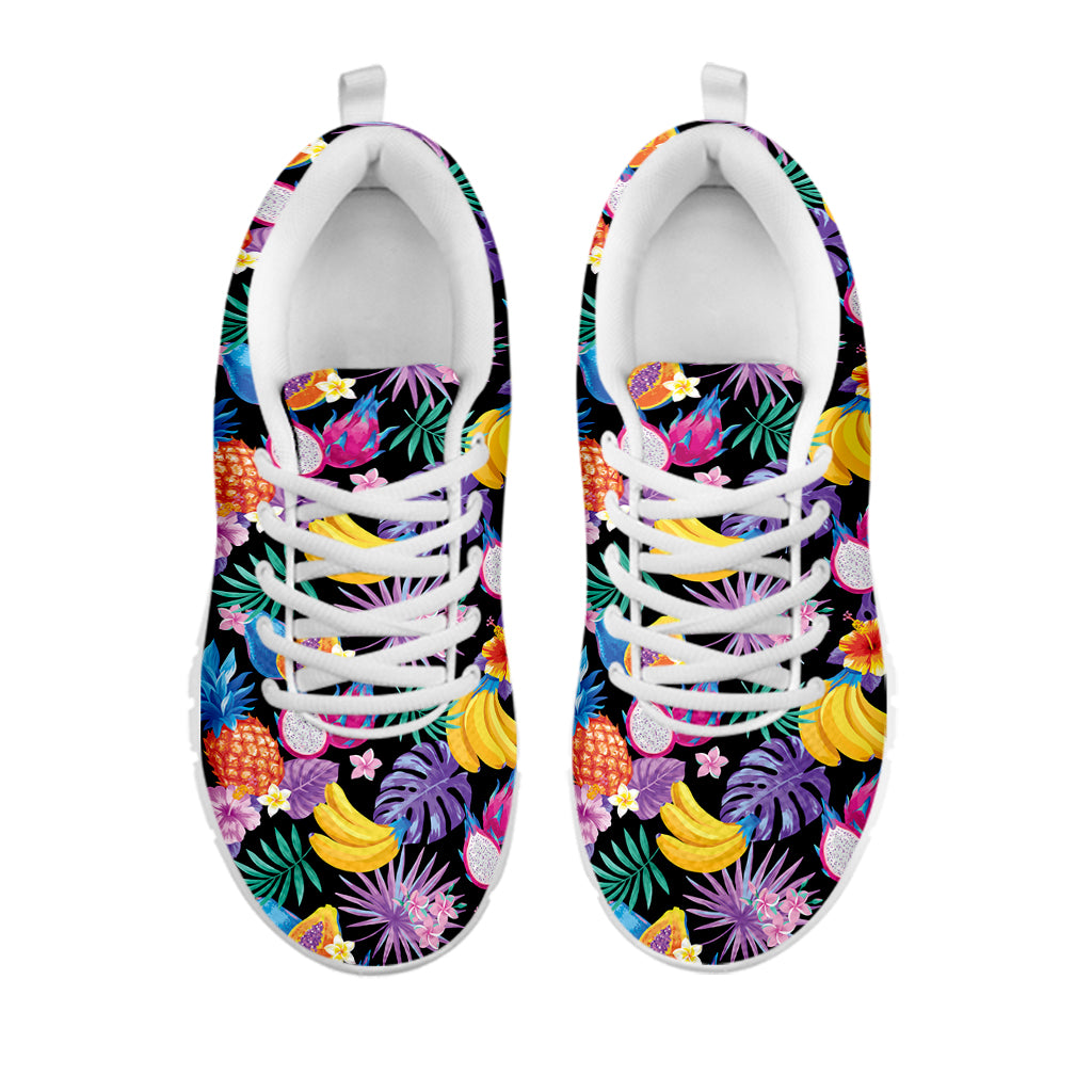 Tropical Palm And Hawaiian Fruits Print White Sneakers