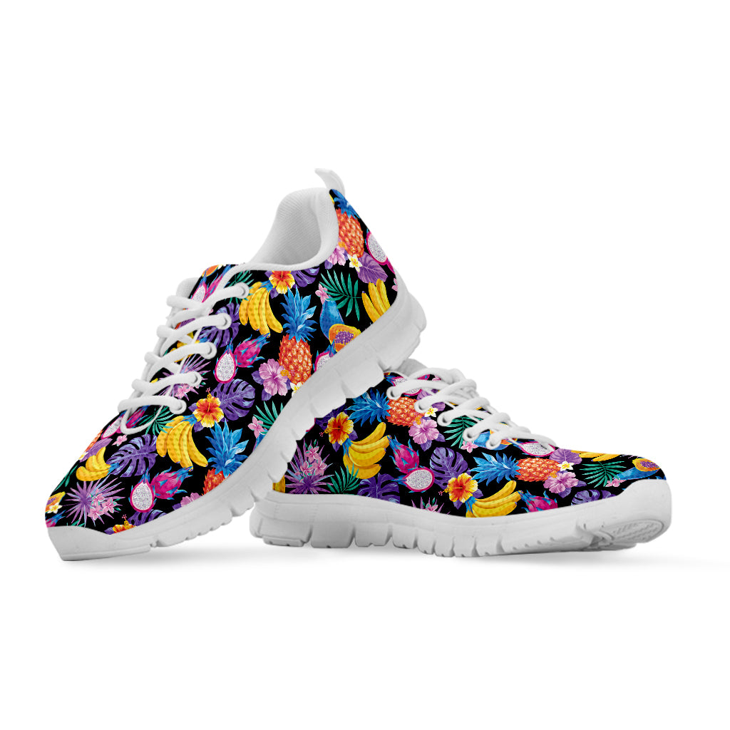 Tropical Palm And Hawaiian Fruits Print White Sneakers
