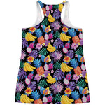 Tropical Palm And Hawaiian Fruits Print Women's Racerback Tank Top