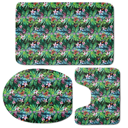 Tropical Palm And Hibiscus Print 3 Piece Bath Mat Set
