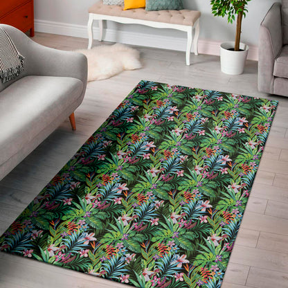 Tropical Palm And Hibiscus Print Area Rug