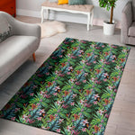 Tropical Palm And Hibiscus Print Area Rug