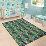 Tropical Palm And Hibiscus Print Area Rug