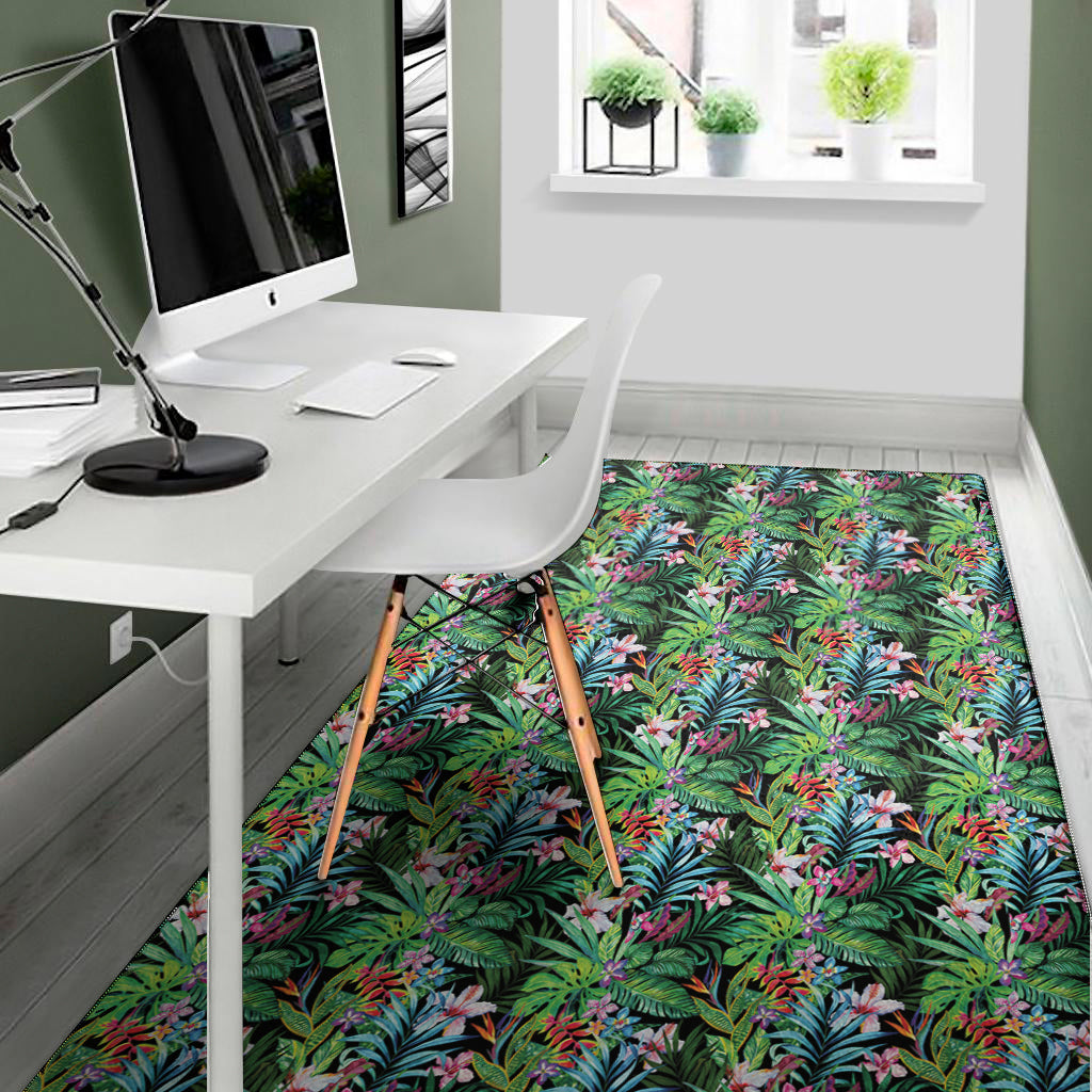 Tropical Palm And Hibiscus Print Area Rug