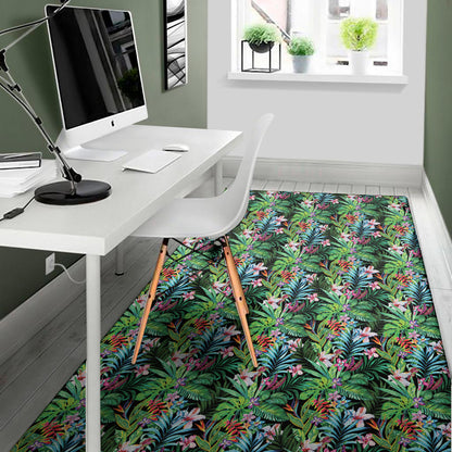 Tropical Palm And Hibiscus Print Area Rug