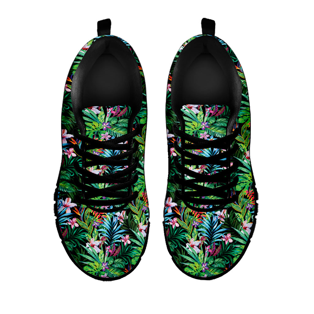 Tropical Palm And Hibiscus Print Black Sneakers