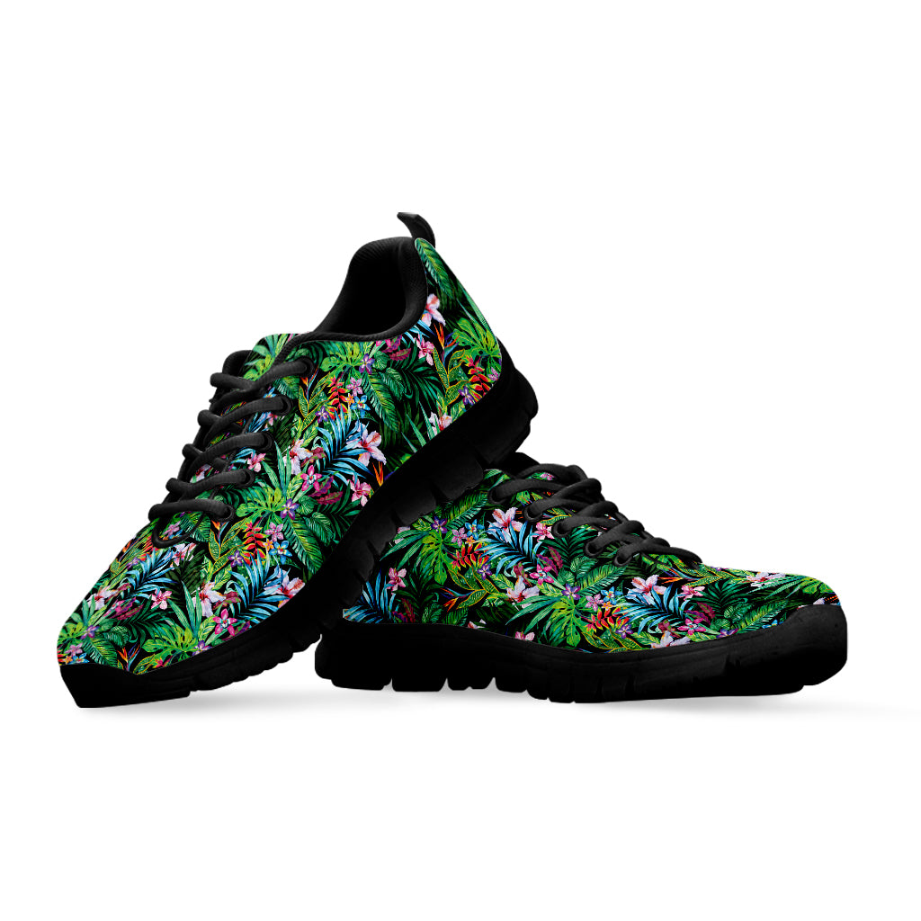 Tropical Palm And Hibiscus Print Black Sneakers