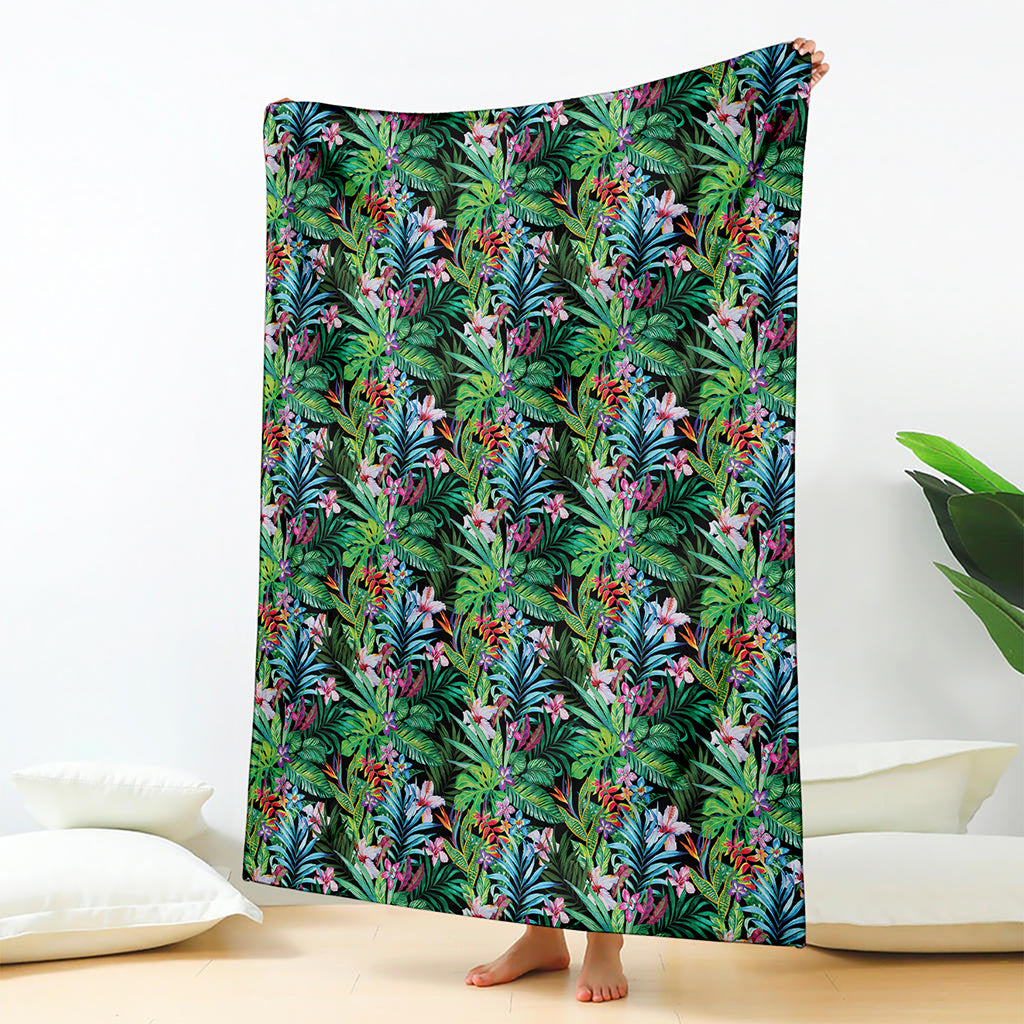 Tropical Palm And Hibiscus Print Blanket
